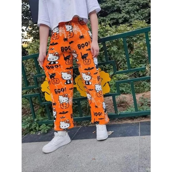 Sarjakuva HelloKitty Flanellipyjamat Pehmotiivistetut naisten lämpimät pyjamat L Pumpkin KT cat