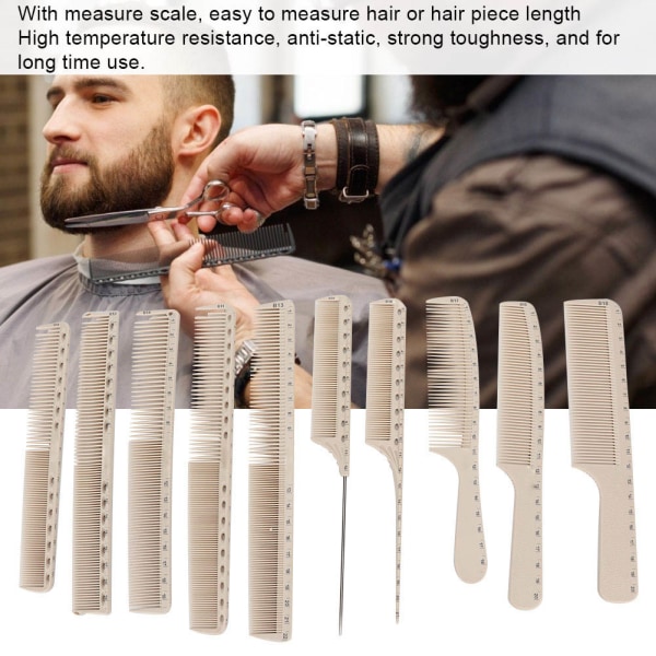 TIMH 10 kpl Ammattimainen kampaamokampa Parturi-hiusten muotoiluleikkauskampa mitta-asteikolla
