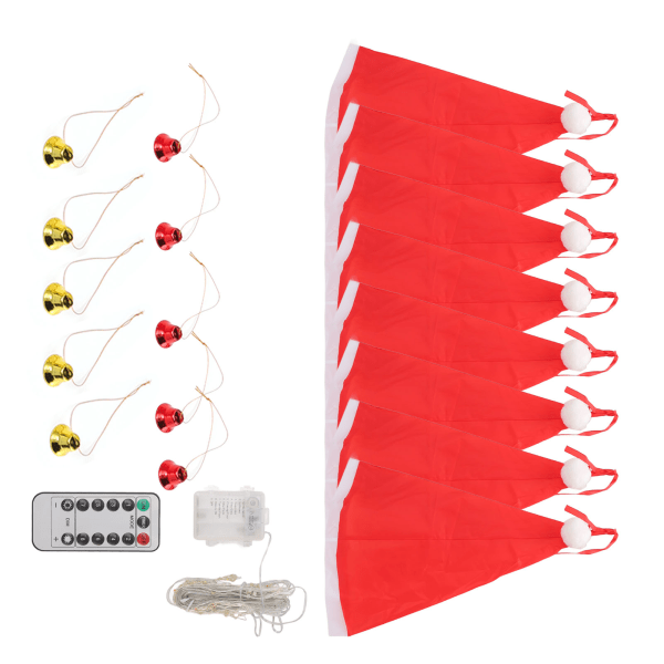 Hængende oplyste glødende nissehuer med klokker Batteridrevet Fairy LED-lysstreng til indendørs udendørs indretning /