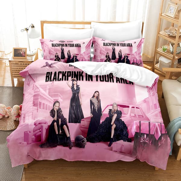 B01 Svart Rosa 3D-tryckt Set Påslakan Örngott Barnpresent, Enkelsäng 135x200cm[BEMS]