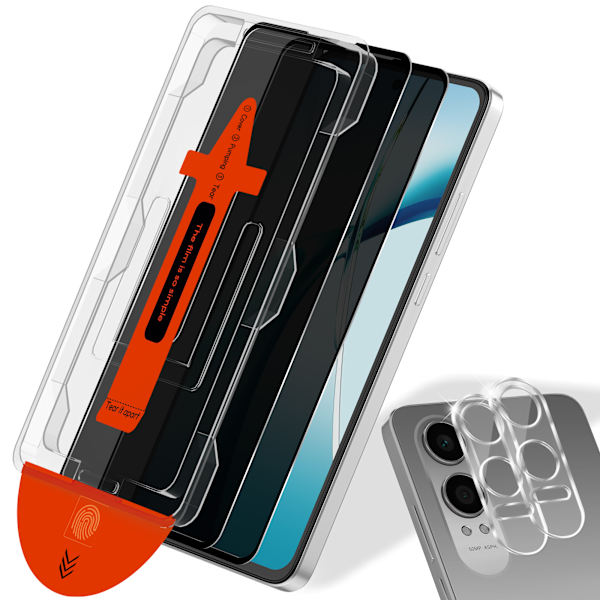 【BEMS】2-Pack OnePlus CE4 Lite 5G Privacy Screen Protector & 2-Pack Lens Protector - Tempered Glass | [Automatic Installation] - Bubble-Free
