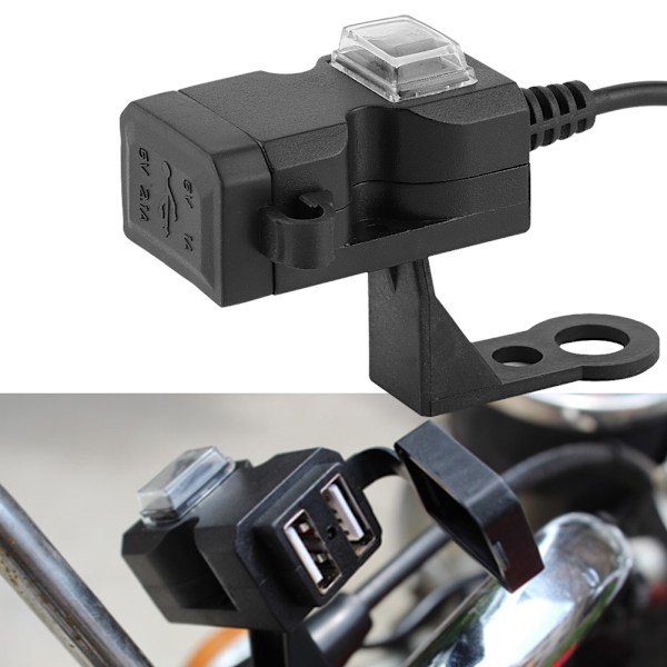 12V Kaksois-USB-portti Moottoripyörälaturi Vedenpitävä Ohjaustangon Laturi 5V 1A / 2.1A Adapteri Puhelimen Virtapistoke 12-24V