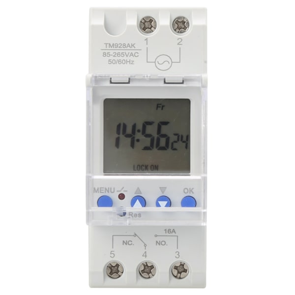 Digital Analog Timerbrytare DIN-skena Stor Skärmdisplay Programmerbar 85‑265V 16A