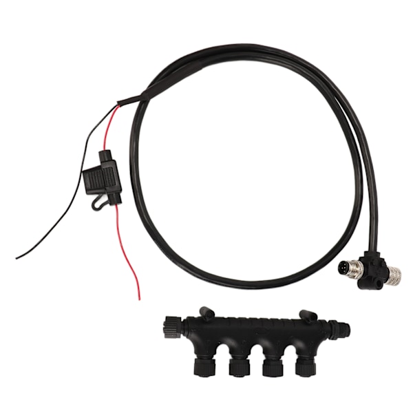 for NMEA2000-kabel med 4-port T-kontakt 3A sikring 5Pin M12-gjenge 1m lang IP67 Vanntett for Lowrance-nettverk