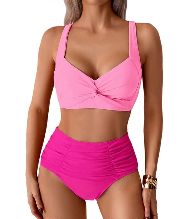 Dame Bikini Sæt Twist Front Todelt Badedragt Rosarød L Rose red L