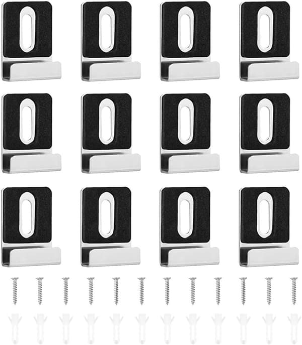 Sæt med 12 metalspejlclips med skruer, gummipuder, robust hardware til rammeløs montering, vægfliser (sølv)