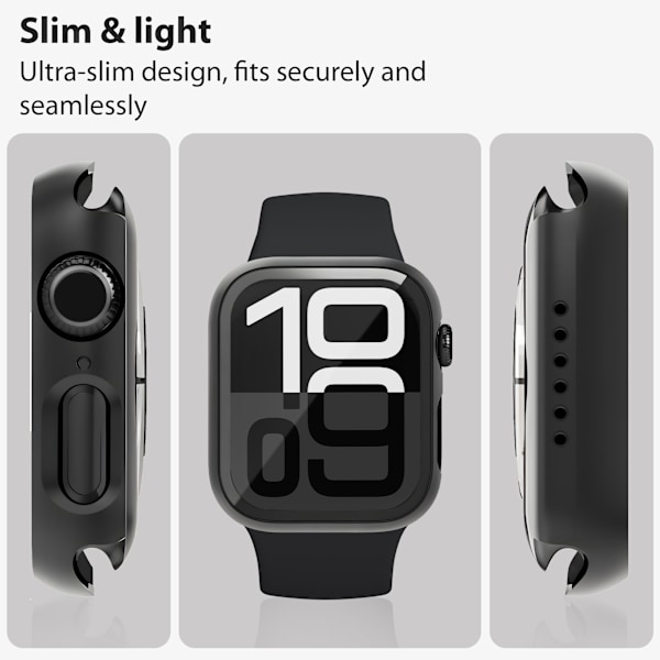 2-Pack Protective Case with Built-in Screen Protector Compatible with Apple Watch 44mm Size – Full Coverage Protection with Tempered Glass, Easy Installation (Black)