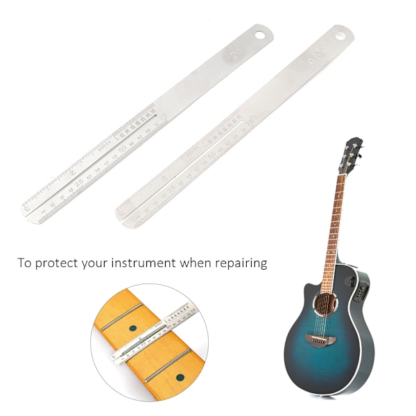 2 stk. Fingerboard Fretbeskytter Rustfrit Stål Fretboard Guard Reparationsværktøj med Skala