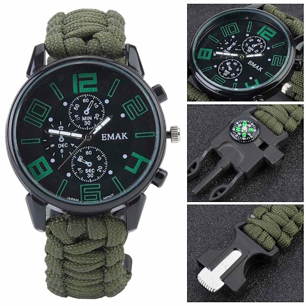 6-i-1 Multifunktionell Vattentät Outdoor Camping Överlevnadsklocka Räddnings Paracord Armband