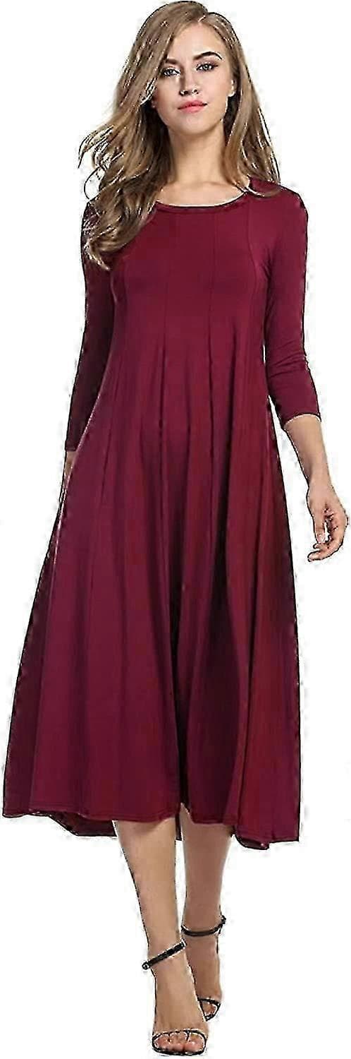 Damklänning med 3/4-ärmar och A-linjeform och utsvängd midiklänning_ms602d Claret 2XL