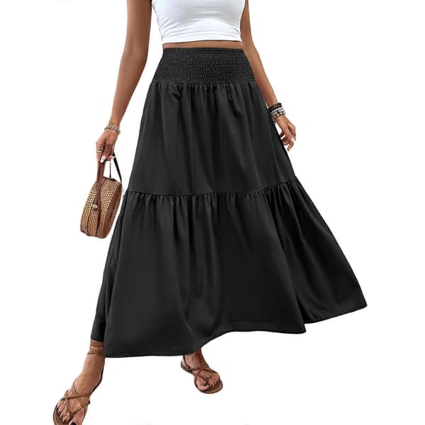【BEMS】Lang kjole, hippie boheme elastisk talje nederdel Sort L Black L