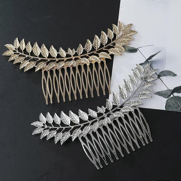 Hårspænde i bladguld til bryllup, elegant metalspænde til brude og brudepiger med tykt hår