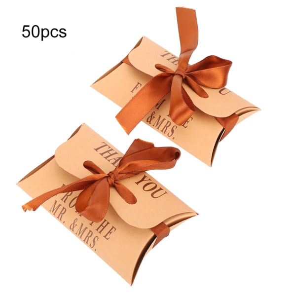 50 st Kraftpapperspåsar i Kuddeform för Bröllop, Födelsedagsfest, Presentask, Bärbar, Utsökt Godisask
