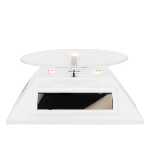 Elektrisk LED-lys Solcelledrevet Roterende Drejeskive Display Stativ til Smykker Telefon Ure Kamera