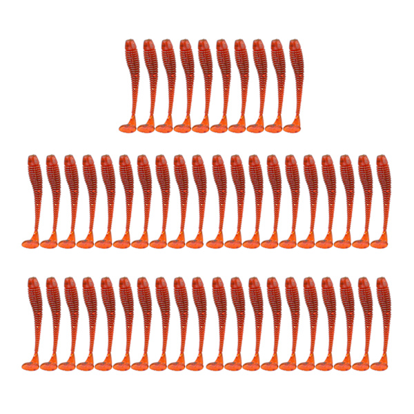 50 stk 5 cm Myke Plast Fiske Agner T-hale Grub Worm Agner Fiskeutstyr Tilbehør Rød