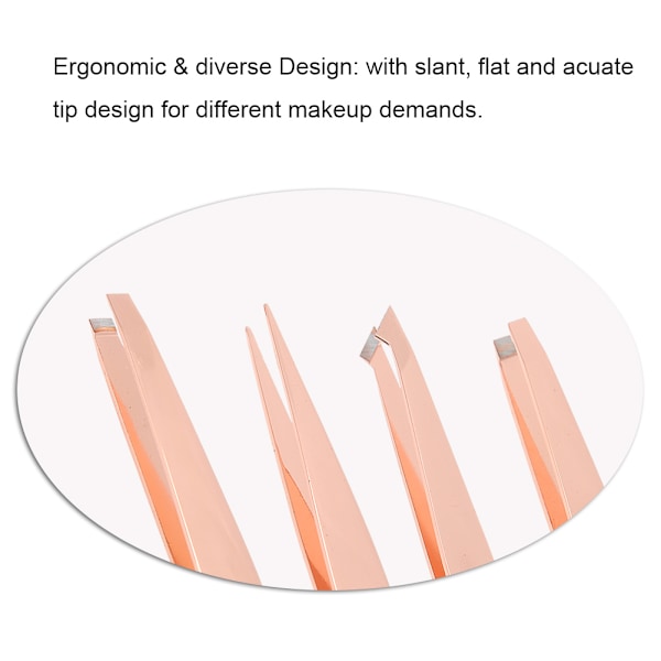 Profesjonelle Rose Gull Rustfritt Stål Skrå Spiss Pinsett Øyenbryn Hårfjerner Sminkeverktøy 4stk