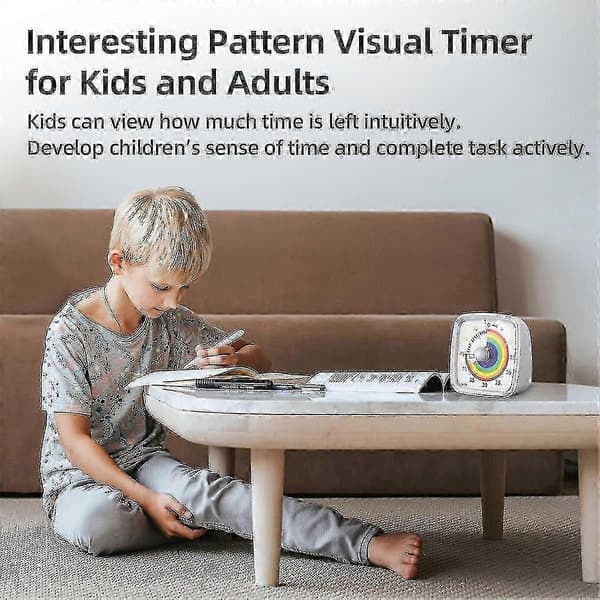 60-minutters visuell timer med nattlys, nedtellingstimer, pomodoro-timer med regnbuemønster, egnet for barn og voksne[BEMS] White Rainbow