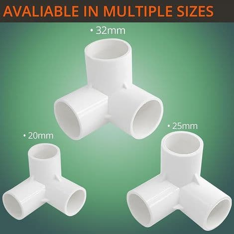 10-pack 3-vägs 20 mm PVC-kopplingar för växthus och möbler