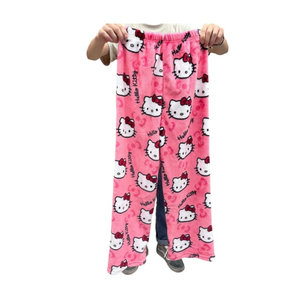 Cartoon HelloKitty Flanell Pyjamas Mjuk vadderad varma pyjamas för kvinnor L rose red