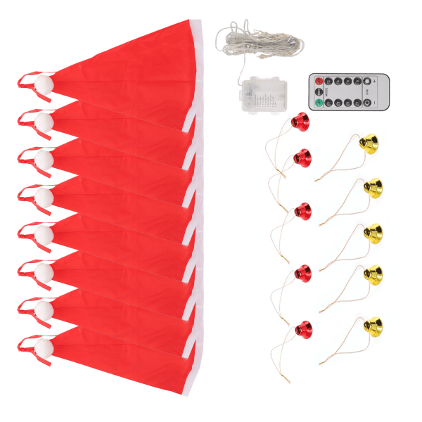 Riippuvat valaistut hehkuvat joulupukin hatut kelloilla Paristokäyttöiset Fairy-LED-valonauhat sisätilojen sisustukseen /