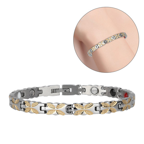 Modearmband för kvinnor i rostfritt stål, blommönster, smycke (silver)