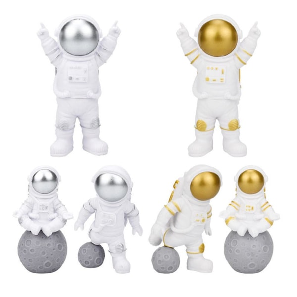 astronaut aerospace planet fly bursdagskake dessert dekorasjon dukke ornamenter tredelt sett 3-delt kombinasjon gull