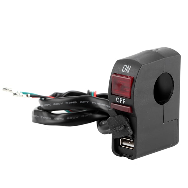 5V 2A motorcykel forlygte sluk-knap med USB-oplader til 0,9 tommer styr vandtæt