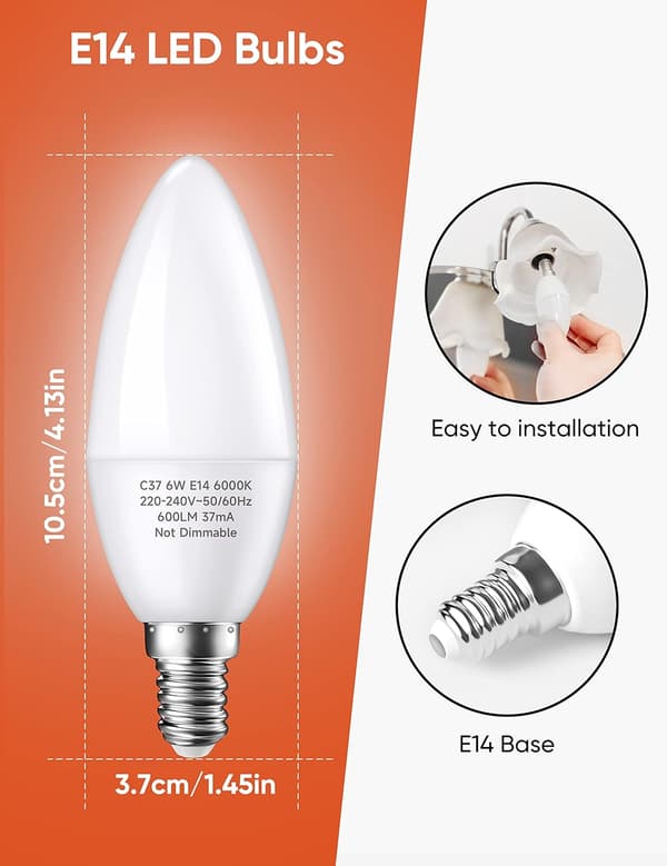 E14 LED-lamput, LED E14-valonlähde kylmä valkoinen 6500K, 5w 60