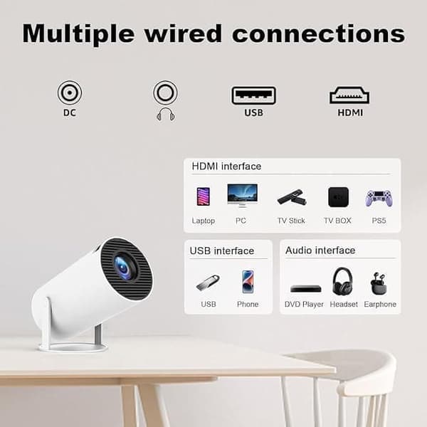 HY300 Pro 4K Smart Mini Projektor Android 12, WiFi 5G & Bluetooth 5.2, 160 ANSI, 180° Roterbar, Auto Keystone