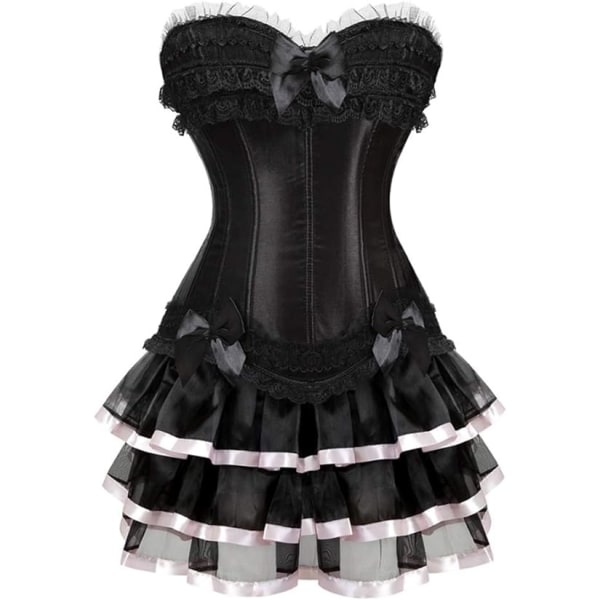 BE-F.ttmstte vintage viktoriansk Steampunk- set för damer, svart korsett med tutu-kjolar Showgirl-kostym Pink 5XL