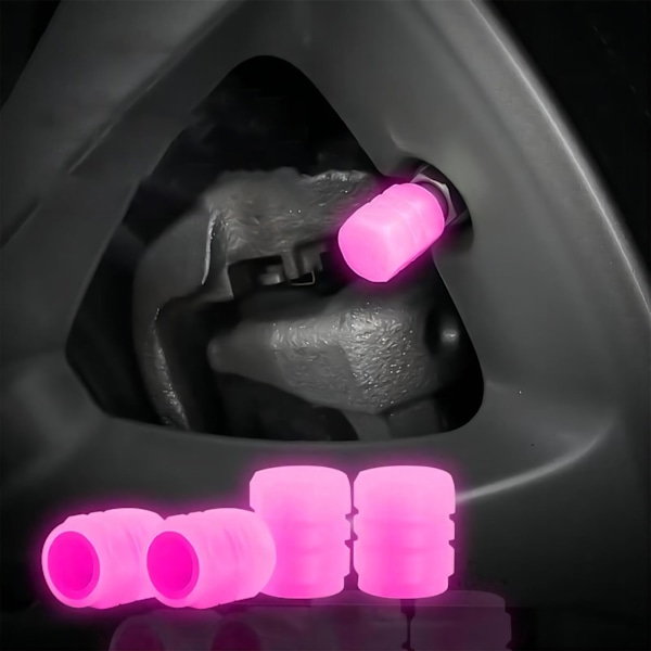 Lysende Dækventilhætter Fluorescerende Natlysende Luftdyser Dækventilstængelsdæksel til Bil Cykel Motorcykel Pink