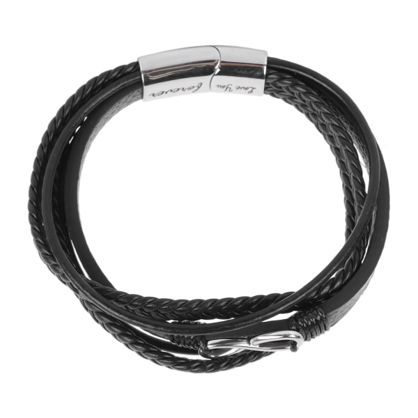 BEMS 8-tecken armband i läder och rostfritt stål, justerbar, snygg armband för män, present