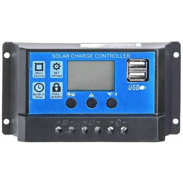 30A 12/24V LCD Solar Controller Batteriregulator Controller Dobbelt USB