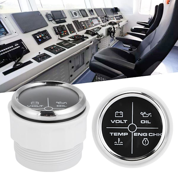 52mm/2in monitoiminen 4LED-hälytysilmaisin Voltti Vesilämpötila Öljynpainehälytysmittari 12/24V meriveneeseen Musta kellotaulu Hopeareunus
