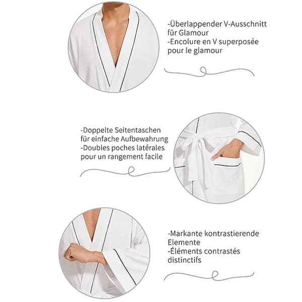 Letvægts badekåbe bomuld kimono vaffelkåbe elskere, hvid