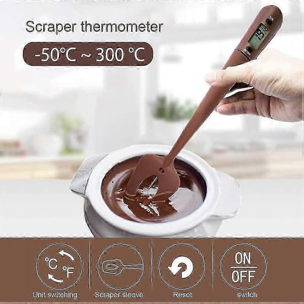 Silikonspatel med digital termometer Sömlös digital spatel för matlagning av sötsaker (1 st, brun)