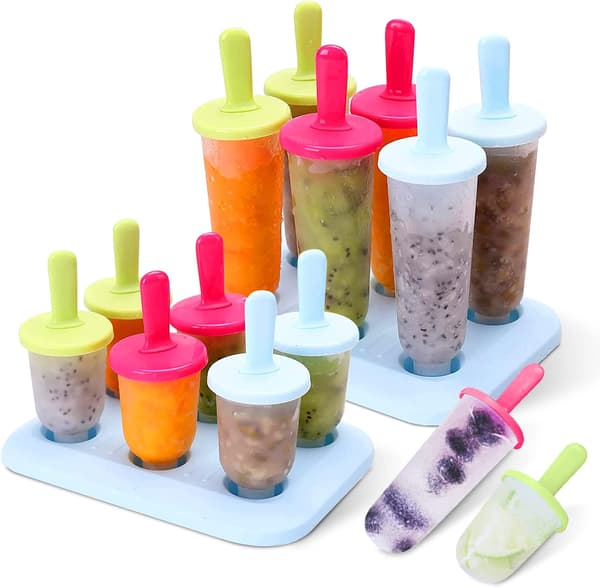 Sæt med 12 ispindeforme med plastikpinde, BPA-fri, små og store ispindeforme
