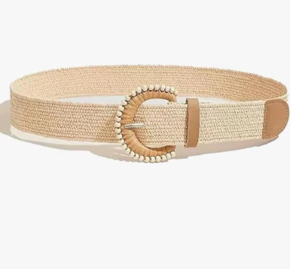 Dame Boho Vævet Strå Elastikbælte, Bred Flettet Rattan Stræk Elastikbælte, Slankende Kjolebælte