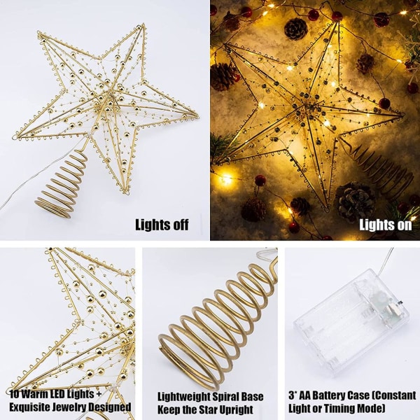 Christmas Tree Topper Star med LED String Light Glitter Jule Tree Top Star Lampe til Jul Boligdekoration/