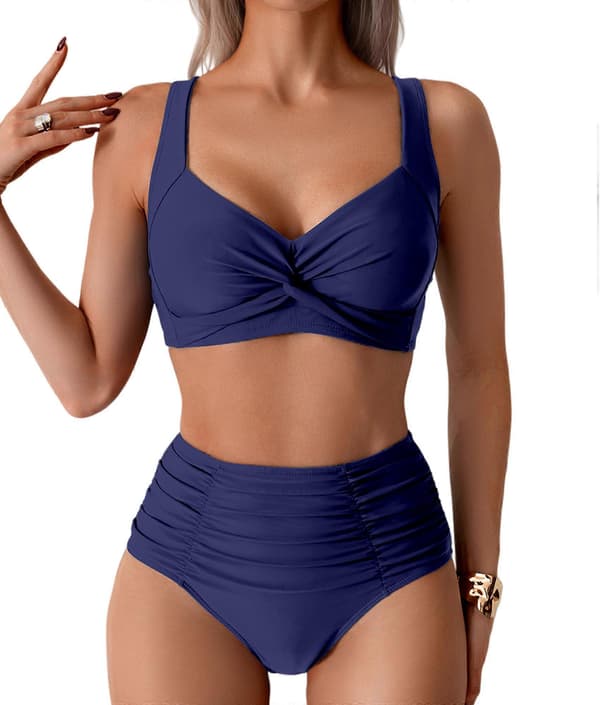 【BEMS】Dame Bikini Sæt Twist Front Todelt Badedragt Mørkeblå M Dark blue M