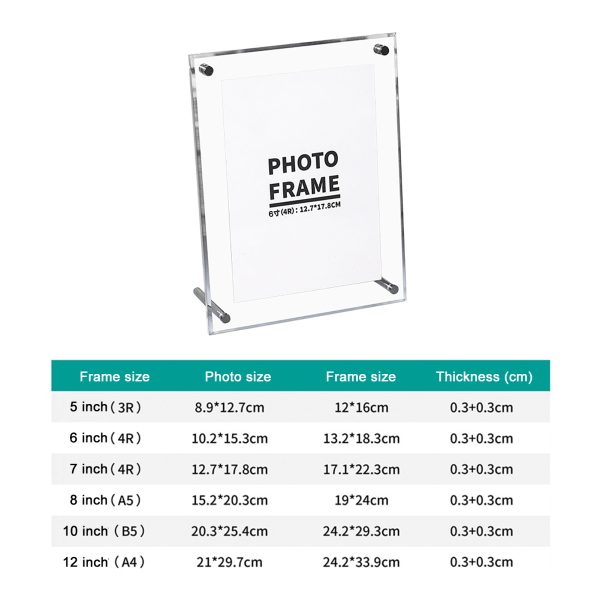 Gennemsigtig fotoramme Akryl billedramme til visning af certifikater og fotos med metalstativ13,2 X 18,3 cm / 5,1 X 7,2 tommer /