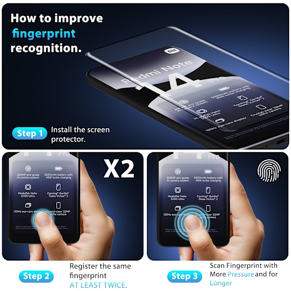【BEMS】2-Pack Compatible with xiaomi Redmi Note 14 Pro Screen Protector - Tempered Glass 9H - Super quality 3D