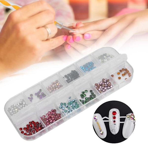 Neglekunst Rhinestone Negledekorationer 12 Farver Manicure Dekorationer Neglekrystaller til Neglesalon