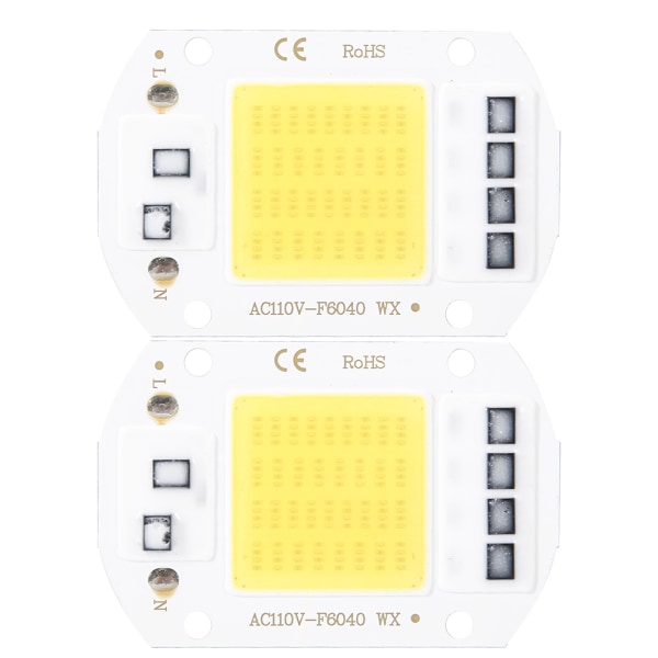 2 STK AC110V 50W High Bright Integreret LED Chip Lyskilde COB Chips 6x4cm Hvid/