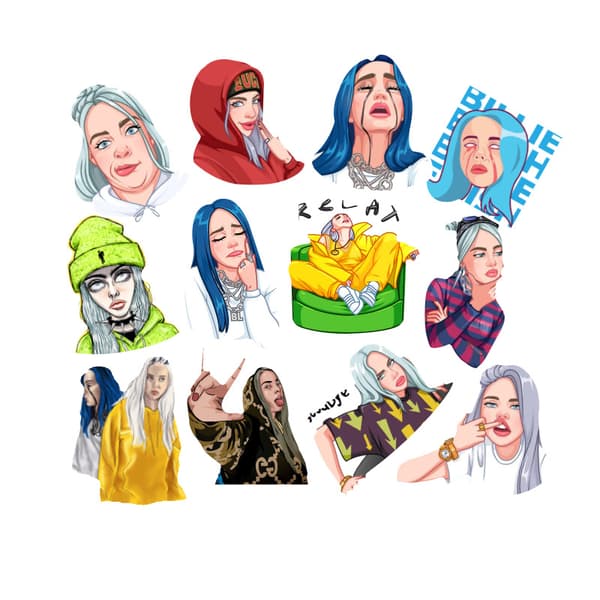 【BEMS】Singer Billie Eilish Laptop Sticker, Pop Music Star Doodle Sticker Compatible with Fans