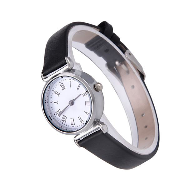 Exklusiv Liten Enkel Mode Kvinna Klocka Retro Läder Mini Armbandsur (Svart)
