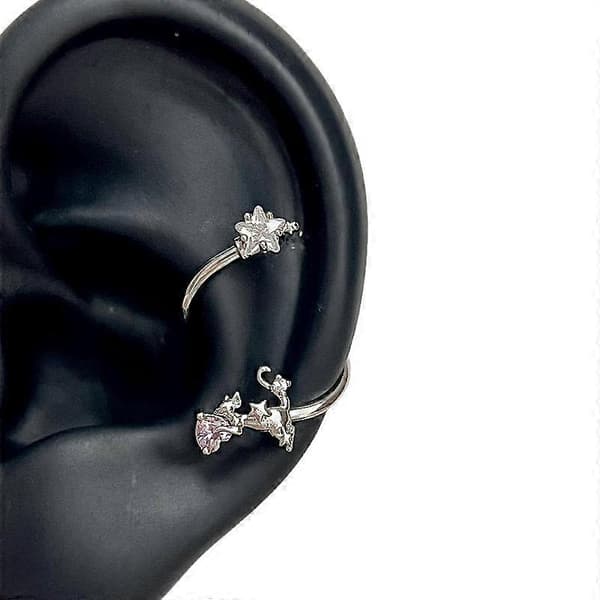 Enkle Punk Øreringe i Rustfrit Stål med Øreringe til Kvinder, Uden Piercing, Krystalstjerne, Øreringe med Øreringe A2