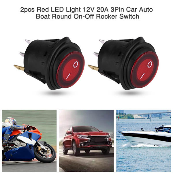 2 stk Røde LED Lys 12V/24V Universal 20A 3-polet Bil Auto Båd Rundt Tænd/Sluk Vippekontakt