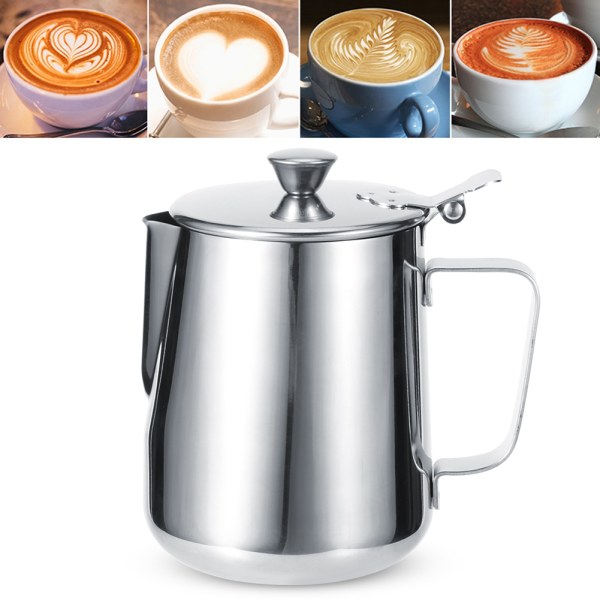 Rustfrit stål Tykke mælkeskummende kop Kande Kaffekande Latte Art med låg til hjemmekaffe1000ML /