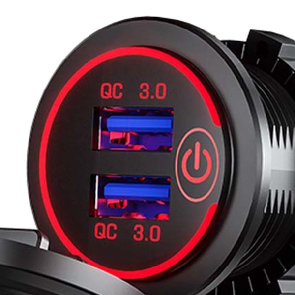 Billader USB Multi Port QC3.0 Hurtigopladning cigarettænder Adapter til RV Skibe Motorcykler Rødt lys
